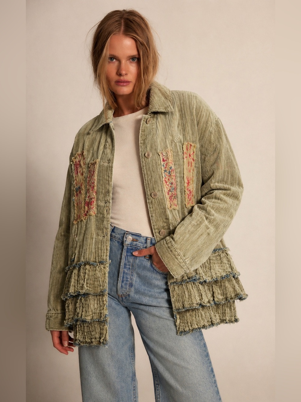 A RARE BIRD RUFFLE PATCHED JACKET
